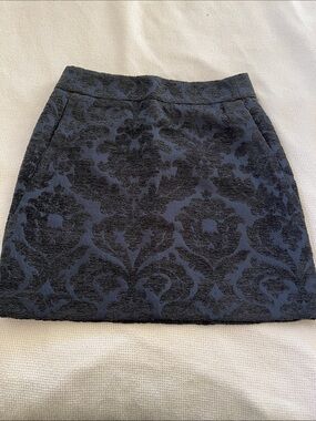Ann Taylor Navy and Black Damask Jacquard Mini Skirt